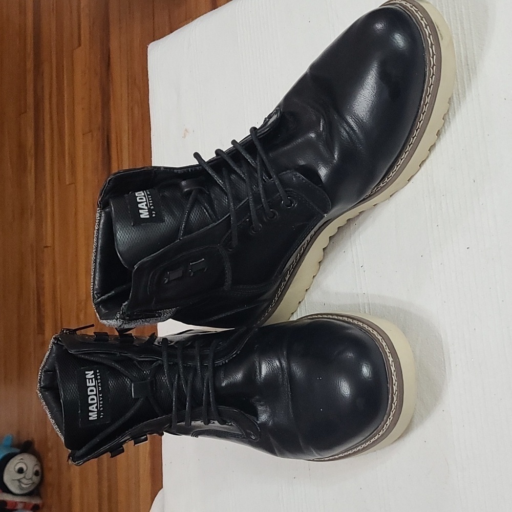 Madden by Steve Madden Delwar Mens Ankle Boots Faux Leather Black Sz 13 EUC READ